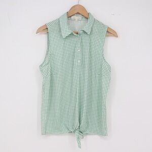 Eden & Olivia Sleeveless Top Womens M Gingham Green Tie-Front Good